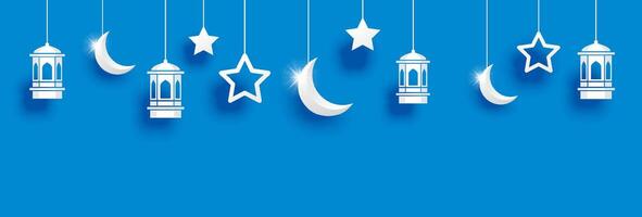 Ramadan kareem greeting card background. Eid mubarak paper art banner illustration design. vector