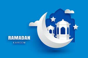 Ramadan kareem greeting card background. Eid mubarak paper art banner illustration design. vector