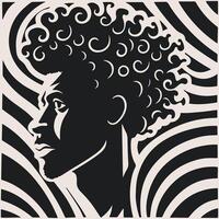 Abstract art vector outline illustration of african man face. Black and white coloring page of human face portrait. Modern print, poster image.