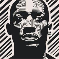 Abstract art vector outline illustration of african man face. Black and white coloring page of human face portrait. Modern print, poster image.