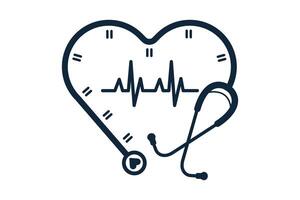 Stethoscope heart Clock Vector, Stethoscope Heart Clock Concept Illustration, Stethoscope Clock Graphic, Stethoscope Heart Shape Vector, Stethoscope Love shape Clock Illustration, Health Cock vector