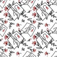 A pattern with a paper treasure map with a heart covered in flowers. An ornament with a vector illustration of the search for love on Valentine's Day. Texture on textiles, paper. Love is a treasure