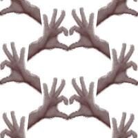 Pattern of hands folded in the shape of a heart in the style of grunge pop art a Valentine's Day card. Repeating hands, fingers in the heart to print on the clothes of a loved one. Declaration of love vector