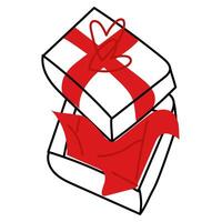 An open doodle gift box in red colors. Illustration of a gift box. An open gift. Surprise. Drawing doodles by hand. A nice, funny drawing. Vector illustration for Valentine's Day