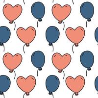 A pattern of balloons in the shape of a heart and ordinary retro style. Seamless pattern with flying balloons in pink, blue. A texture for printing on a holiday. Colored balls on a white background vector