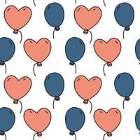 A pattern of balloons in the shape of a heart and ordinary retro style. Seamless pattern with flying balloons in pink, blue. A texture for printing on a holiday. Colored balls on a white background vector