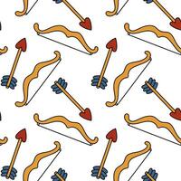 Cupid's bow and arrow pattern with retro heart. Seamless pattern with Cupid's arrows. Vector illustration on a white background for the Valentine's Day holiday. Cute texture for printing