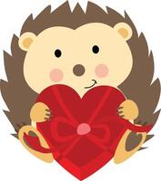 Loving hedgehog holding a heart-shaped gift vector