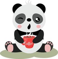 Cute panda drinking a hot coffee vector