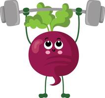 Funny beetroot mascot doing gym vector