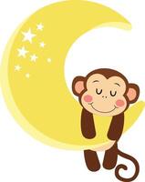 Cute monkey hanging on yellow moon vector