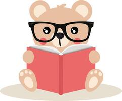 Cute teddy bear sitting reading a book vector