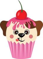 Cute dog on top of a delicious cupcake vector