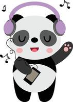 gracioso panda escuchando música con auriculares vector