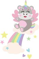Unicorn hippo on rainbow with clouds vector