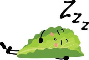 Fresh green lettuce funny mascot sleeping vector