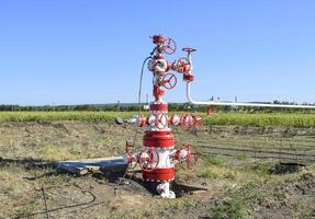 Well for oil and gas production. Oil well wellhead equipment. Oil production photo