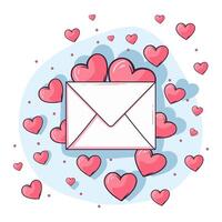 Love letter for Valentine's Day with hearts around, isolated on white background. Vector illustration for any design.