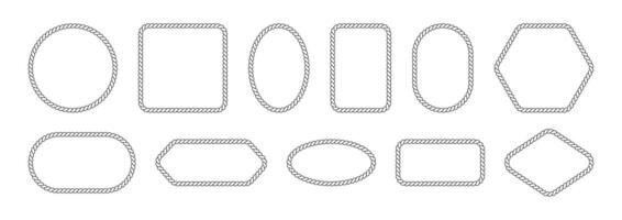 Vector rope frames. Borders of different geometric shapes are round, oval and square. Collection of isolated elements on a white background.