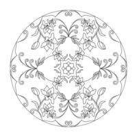 Mandala Coloring Page. Lily Flower. Art Therapy. vector