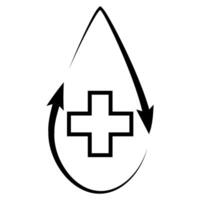 Blood flow drop icon arrows red cross, blood transfusion circulation vector