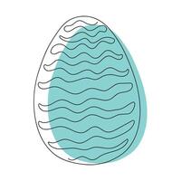 Colored Easter egg with a pattern. Continuous one line drawing. Vector illustration on white background. Minimalist. Design element. Ideal for icon, logo, print, Easter decoration, coloring book,