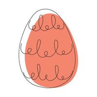 Colored Easter egg with a pattern. Continuous one line drawing. Vector illustration on white background. Minimalist. Design element. Ideal for icon, logo, print, Easter decoration, coloring book,