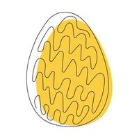 Colored Easter egg with a pattern. Continuous one line drawing. Vector illustration on white background. Minimalist. Design element. Ideal for icon, logo, print, Easter decoration, coloring book,