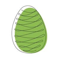 Colored Easter egg with a pattern. Continuous one line drawing. Vector illustration on white background. Minimalist. Design element. Ideal for icon, logo, print, Easter decoration, coloring book,