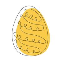 Colored Easter egg with a pattern. Continuous one line drawing. Vector illustration on white background. Minimalist. Design element. Ideal for icon, logo, print, Easter decoration, coloring book,