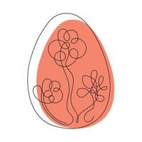 Colored Easter egg with a pattern. Continuous one line drawing. Vector illustration on white background. Minimalist. Design element. Ideal for icon, logo, print, Easter decoration, coloring book,