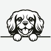 AI generated Black And White Cavalier King Charles Spaniel dog peeking face illustration vector