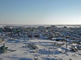 The northern northern city of Salekhard. Single-storey houses an photo