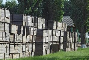 Wooden boxes stacked together photo