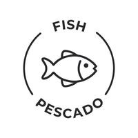 Simple Isolated Vector Logo Badge Ingredient Warning Label. Allergens icons. Food Intolerance Fish. Written in Spanish and English