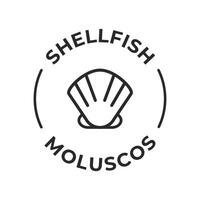 Simple Isolated Vector Logo Badge Ingredient Warning Label. Colorful Allergens icons. Food Intolerance Shellfish. Written in Spanish and English