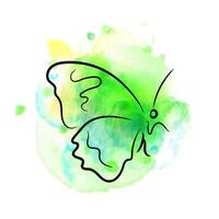 Sketch green blue butterfly, ink, watercolor vector