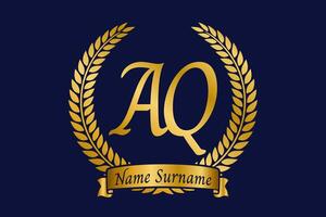 Initial letter A and Q, AQ monogram logo design with laurel wreath. Luxury golden calligraphy font. vector