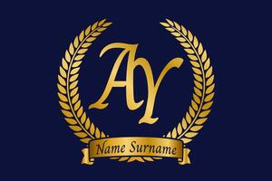 Initial letter A and Y, AY monogram logo design with laurel wreath. Luxury golden calligraphy font. vector