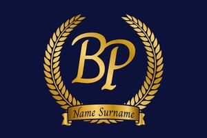 Initial letter B and P, BP monogram logo design with laurel wreath. Luxury golden calligraphy font. vector