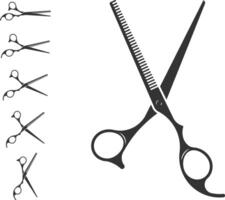 Set hair cut scissor icon. Scissors vector design element or logo template. Black and white silhouette isolated.