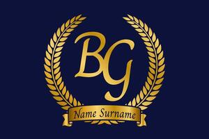 Initial letter B and G, BG monogram logo design with laurel wreath. Luxury golden calligraphy font. vector