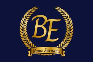 Initial letter B and E, BE monogram logo design with laurel wreath. Luxury golden calligraphy font. vector