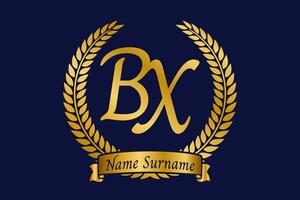 Initial letter B and X, BX monogram logo design with laurel wreath. Luxury golden calligraphy font. vector