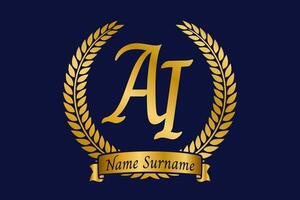 Initial letter A and I, AI monogram logo design with laurel wreath. Luxury golden calligraphy font. vector