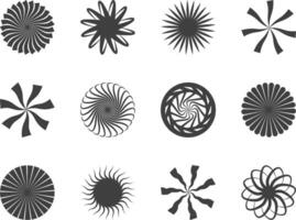 Spiral and swirl motion twisting circles design element set. vector