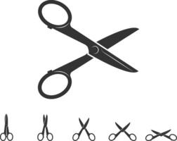 Set scissor icon. Scissors vector design element or logo template. Black and white silhouette isolated.