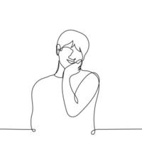 man touches something or tries to be nice - one line drawing vector. concept cuteness vector