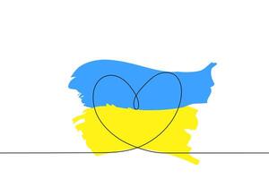 one line Heart with strokes of yellow and blue brush strokes - the color of the flag of Ukraine. The concept of Support and love for Ukraine and the Ukrainian people vector