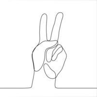 human hand with two fingers outstretched. one line drawing of a hand gesture with the sign peace or the Roman numeral five, or the meaning of the number two vector